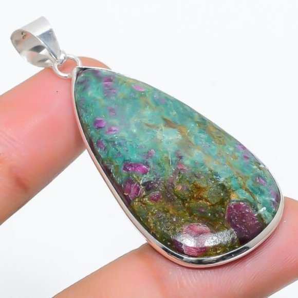 Ruby Fuchsite Gemstone set in 925 Sterling Silver Pendant, NWT - Picture 2 of 14